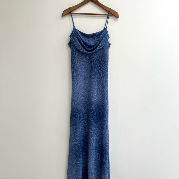 Vintage Jump Apparel Blue Ombré Maxi Dress Formal Sparkly Drape Neck Bias Cut - Picture 3 of 13